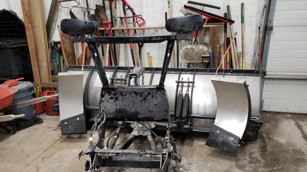 One of our plow heads ready for cleaning and maintenance after a long week of snow removal